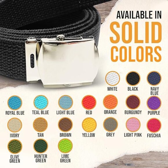 Hold’Em Mens Military Canvas Webbing Belts Slider Buckle Adjustable - Black - Picture 4 of 7